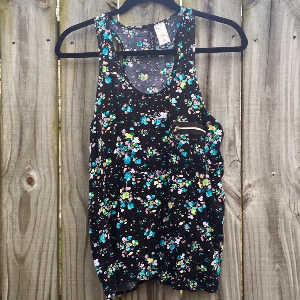 Molly and Mia Shirt Mixed Media Tank Small Black Floral